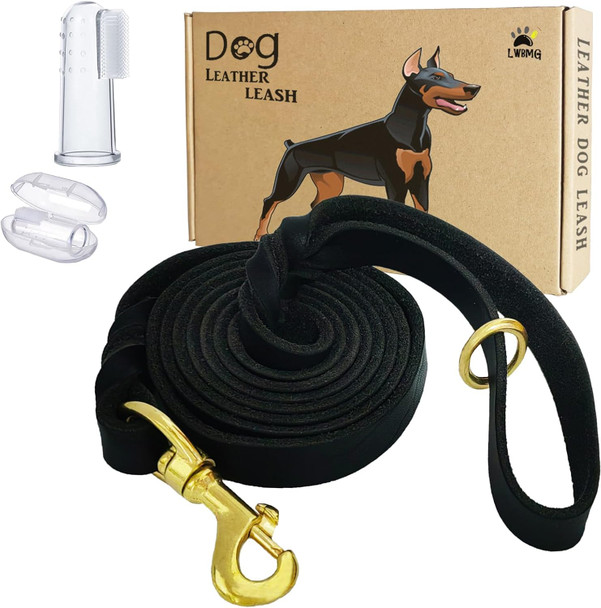 Leather Dog Leash 6Ft X 1/2 Inch Heavy Duty Dog Leash, Strong Sturdy Genuine Leather Braided Dog Leash, Soft And Comfortable Leather Leash For Large, Medium And Small Dogs Training Black