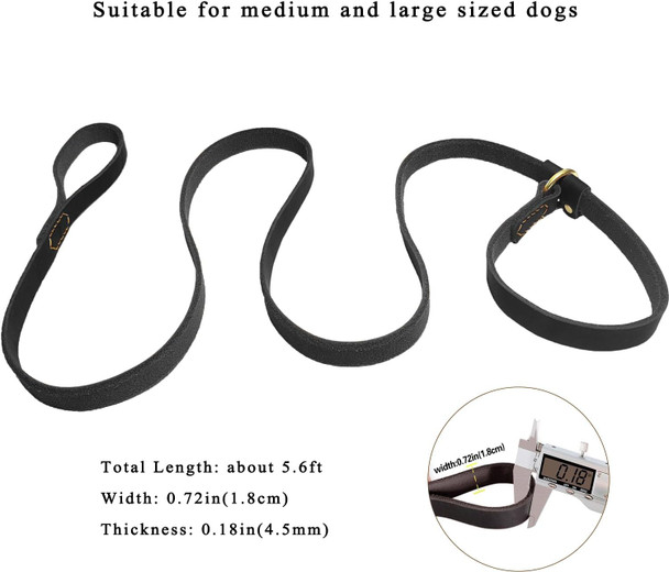 5.6Ft Leather Dog Leash, Real Leather Slip Lead Dog Leash, Soft Adjustable Dog Training Leash For Small Medium And Large Dogs Black