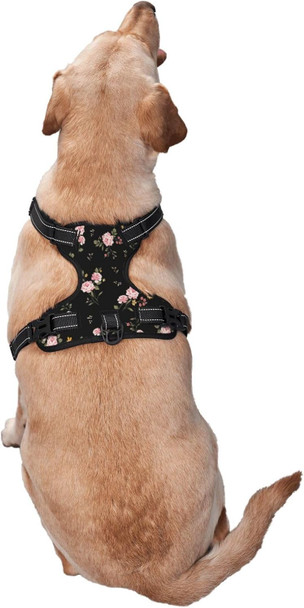 Floral No Pull Dog Harness Adjustable Soft Padded Pet Vest With Easy Control Handle Medium