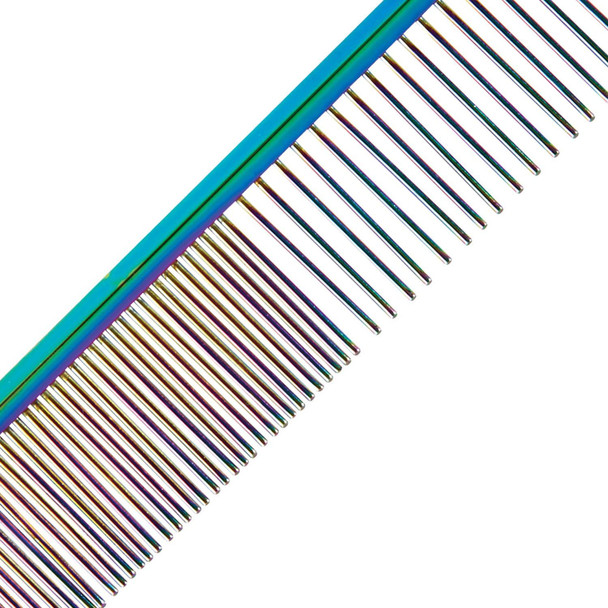 Master Grooming Tools Rainbow Greyhound Combs — European-Style Combs For Grooming Dogs - Fine/Coarse, 7½, Medium, Blue Master Grooming Tools Rainbow Greyhound Combs — European-Style Combs For Grooming Dogs - Fine/Coarse, 7½, Medium, Blue