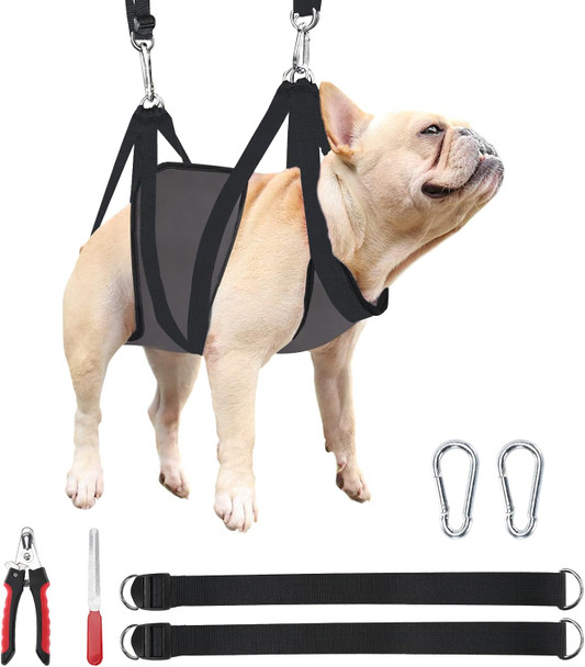 Pet Dog Grooming Hammock Harness, Dog Nail Trimming Sling Harness Hammock, Restraint Bag Claw Care Holder With Nail Clippers/Nail Trimmers/Scissors For Puppy & Cats, Large Gray