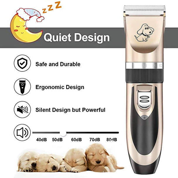 Maxshop Dog Grooming Kit, Low Noise Rechargeable Dogs Shaver Clippers Electric Quiet Dog Hair Trimmer For Dogs And Cats With Comb Guides Scissors Nail Kits (Gold Black)