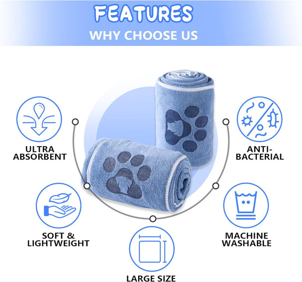 2 Pack Dog Bath Towel With Hand Pockets, 40×20 Super Absorbent Pet Towel For Drying Dogs, Microfiber Dog Grooming Towel For Small, Medium, Large Dogs And Cats, Dog Towel Set, 100×50Cm