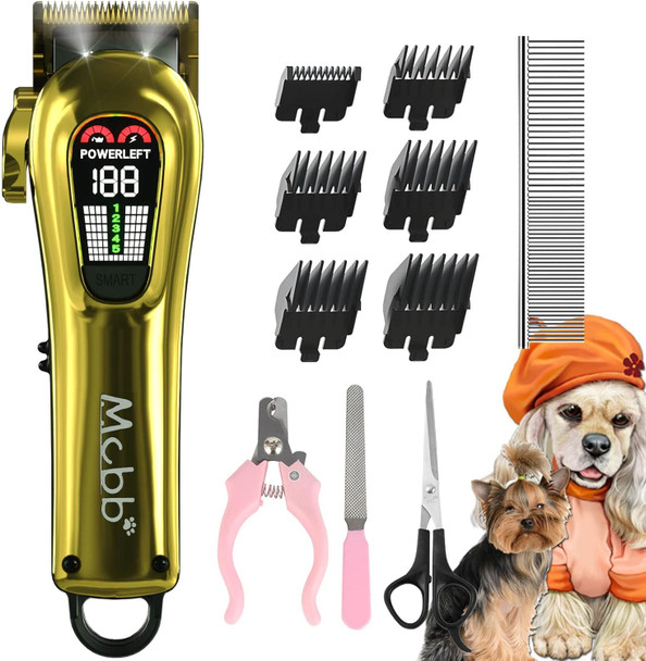 Dog Clippers- Low Noise Dog Grooming Kits 5-Mode Heavy-Duty Dog Clippers For Grooming With Led Display,Rechargeable Dog Grooming Kits, Auxiliary Light,Cordless Pet Grooming Tool