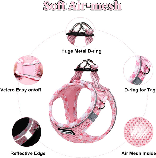 Soft Mesh Dog Harness And Leash Set, No-Chock Step-In Reflective Breathable Lightweight Easy Walk Escape Proof Vest Harnesses With Safety Buckle For Small Medium Dogs, Cats (Pink, S) Soft Mesh Dog Harness And Leash Set, No-Chock Step-In Reflective Breathable Lightweight Easy Walk Escape Proof Vest Harnesses With Safety Buckle For Small Medium Dogs, Cats (Pink, S)