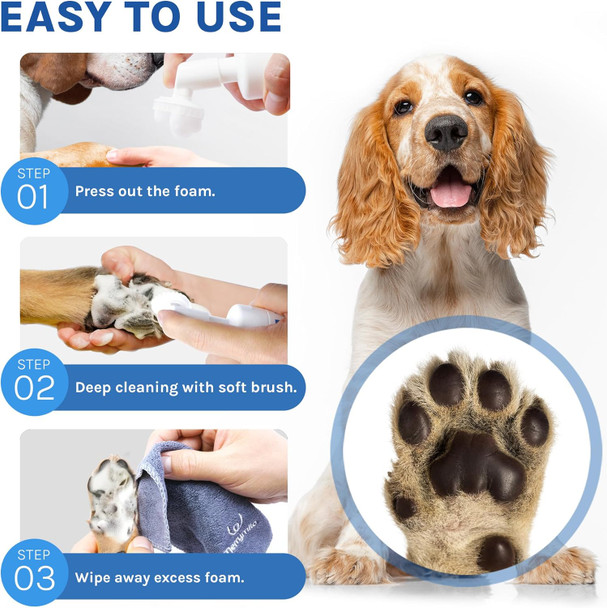 Dog Paw Cleaner Waterless Foam: Merrymilo No-Rinse Paw Foaming Cleanser - Natural Formulated Paw Cleanser For All Size Dogs