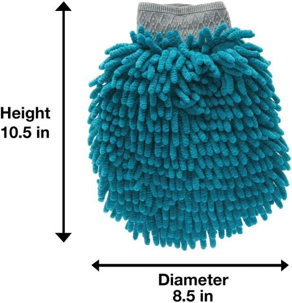 Messy Mutts Microfiber Grooming Mitt Chenille Microfiber Dog Shammy Mitt Machine Washable Paw Cleaner Blue