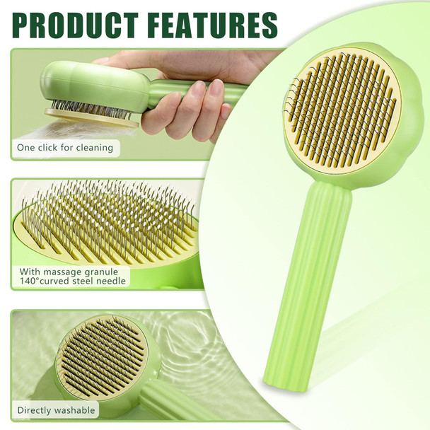 Cat Hair Brush, Self Cleaning Pet Slicker Brush With Release Button, Cat Hair Cleaner Brush For Shedding, Grooming Brush For Long Or Short Haired Cats Dogs (Lime Green)