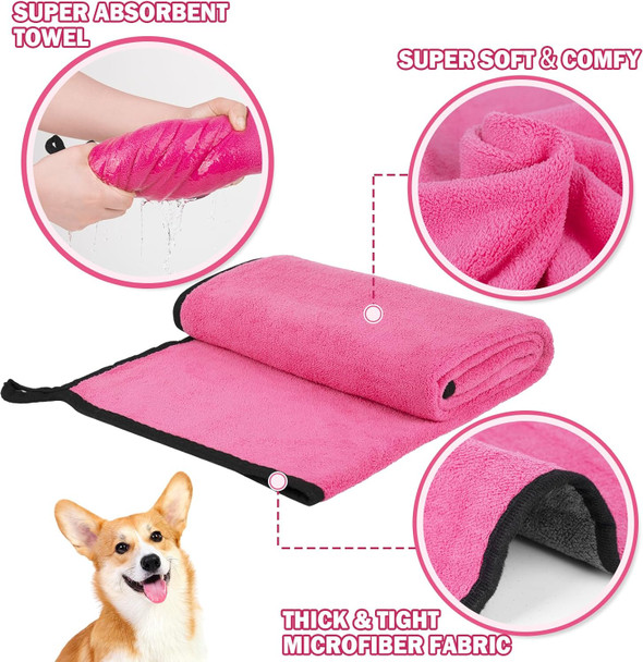 Micooyo 3Pcs Dog Towels For Drying, Super Absorbent Pet Grooming Towels, Quick Drying Dog Bath Towels For Puppy Cats (Yellow, Pinkcolor, Orange, S)