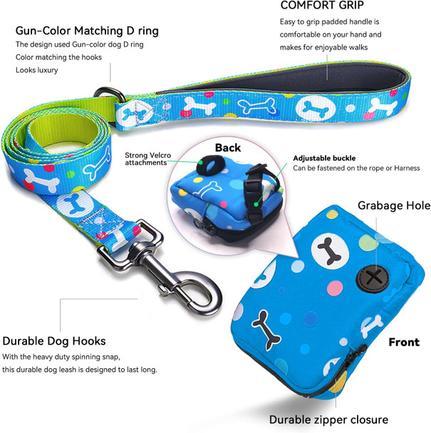 Dog Harness Collar And Leash Set, Soft Fabric Strong Adjustable Reflective No Pull Dog Vest Harness With Poop Bag Holder For Small Medium Large Dog