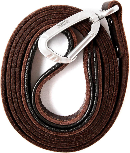 Mighty Paw Leather Dog Leash For Large Dogs - Soft Padded Handle - Extra D-Ring For Waste Bags - Strong Climbers Clip - 6 Ft Leash Leather - Leather Dog Leashes For Large Dogs - Leather Lead - Brown