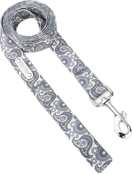Mighty Paw Grey Paisley Designer Dog Leash - Soft Premium Polyester With Neoprene Padded Handle For Ultimate Comfort - All Metal Hardware For Most Playful Dogs - Built To Last - Perfect Everyday Leash