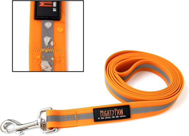 Mighty Paw Waterproof Dog Leash - Smell-Proof Pet Lead Against Dog Foot Smell - Ideal Nylon Reflective Dog Leash For Swimming - Camping - Hiking - Reflective Safety Stripe - 6 Foot Leash - Orange