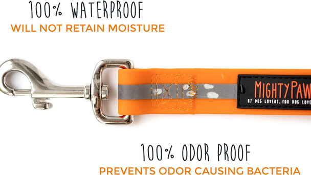 Mighty Paw Waterproof Dog Leash - Smell-Proof Pet Lead Against Dog Foot Smell - Ideal Nylon Reflective Dog Leash For Swimming - Camping - Hiking - Reflective Safety Stripe - 6 Foot Leash - Orange