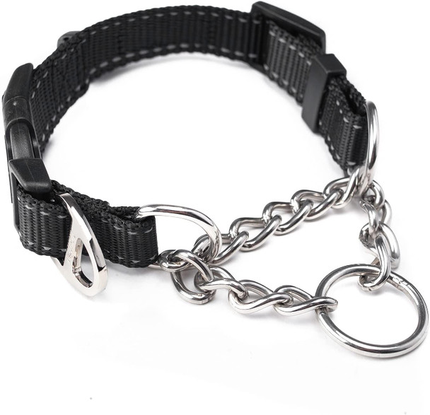 Mighty Paw Martingale Dog Collar 2.0 Trainer Approved Limited Slip Collar With Stainless Steel Chain & Heavy Duty Buckle - Modified Cinch Collar For Gentle & Effective Pet Training - Large, Black