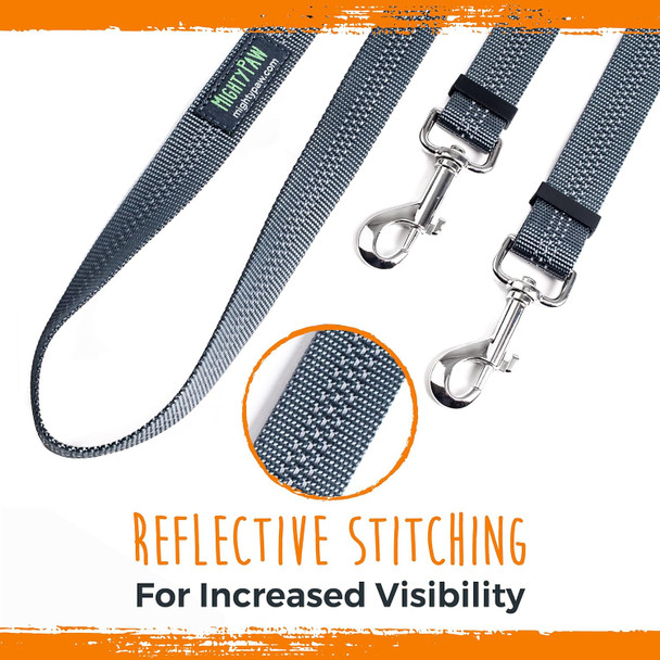 Mighty Paw Short Dog Leash - Comfortable Padded Handle - Traffic Control Lead - Dog Leash With Carabiner Clip - Premium Dog Leash - Dog Leash With Clip Handle - Premium Dog Leash - (30 In, Grey)