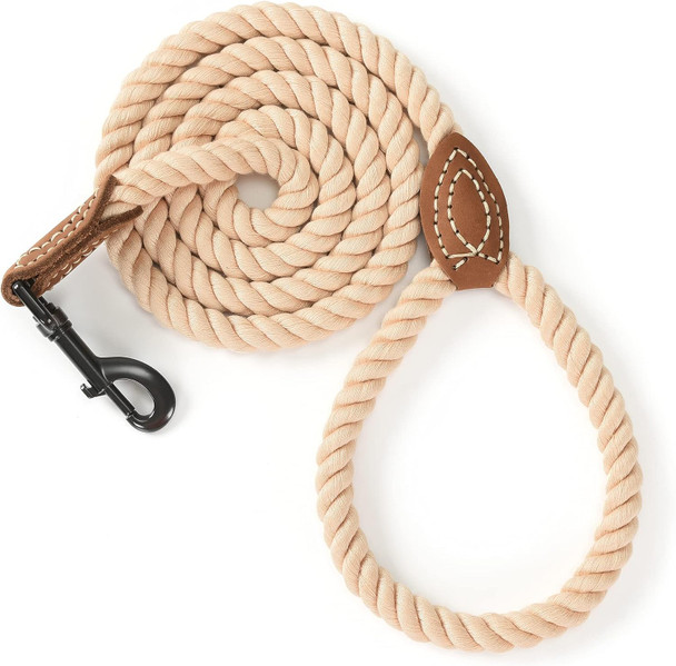 Mile High Life Dog Leash Braided Cotton Rope Dog Leashes With Leather Tailor Tip 5 Feet Dog Leash W Heavy Duty Metal Clasp Wedding Dog Leash (Light Brown, 60 Inches)
