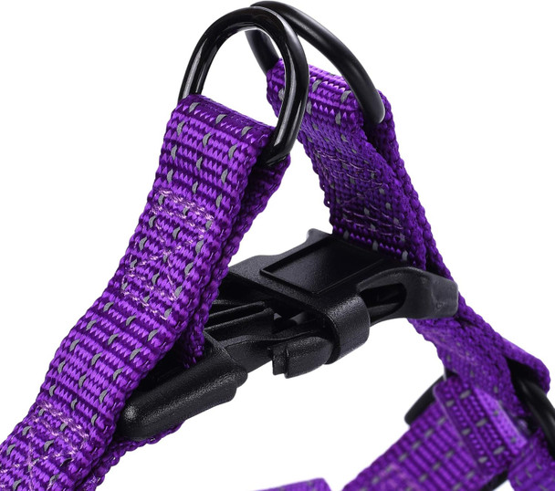 Mile High Life Night Reflective Double Adjustable Band Nylon Small Puppy Pet Dog Combo Collar Leash And Harness Set (Reflective Solid Purple, Small (Pack Of 3))