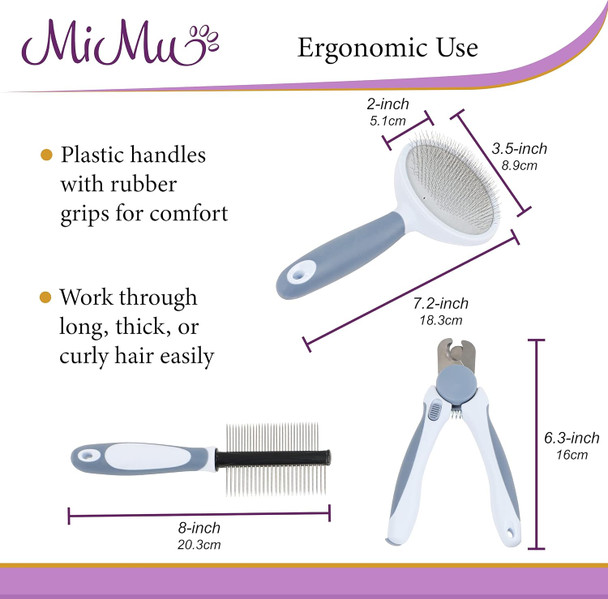 Mimu Pet Groomer 3Pc Kit - Dog Nail Trimmers, Dog Slicker Brush, And Wire Dog Brush For Shedding Small And Large Dogs