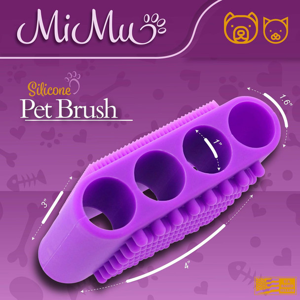 Mimu Silicone Pet Brush - Purple Deshedding Brush For Routine Deep Cleaning And Massaging Wet Or Dry Dog Shedding Tool