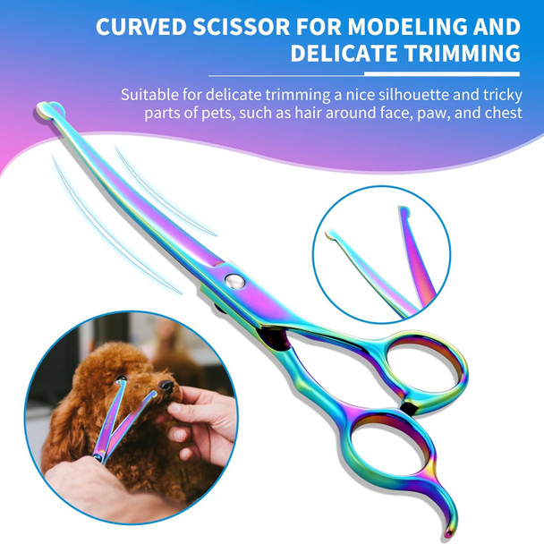 Dog Grooming Scissors, 5-In-1 Dog Grooming Kit, Sharp Grooming Scissors For Dogs With Safety Round Tip, 4Cr Stainless Steel Dog Scissors For Grooming, Grooming Scissors For Pets Owners, Colorful