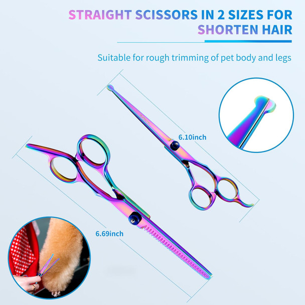 Dog Grooming Kit, 5-In-1 Titanium-Plated Stainless Steel Dog Grooming Scissors, Dog Scissors For Grooming With Safety Round Tip, Grooming Scissors For Dogs & Cats, Sharp & Durable Cat Grooming Kit
