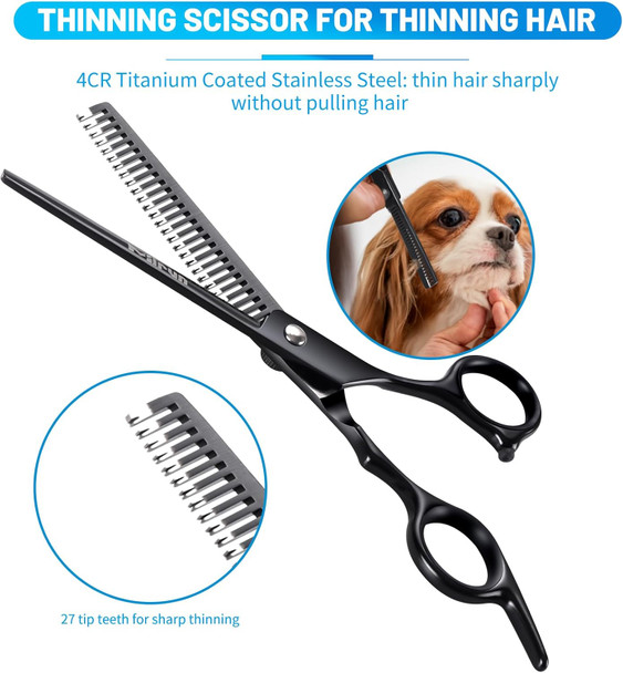Dog Grooming Scissors Kit Professional,Titanium-Plated Stainless Steel Dog Scissors For Grooming Face And Paws With Safety Round Tip,Grooming Scissors For Dogs & Cats,Curved Scissors For Dog Grooming