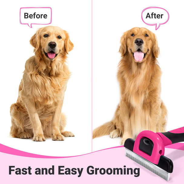 Miu Color Pet Grooming Brush, 2 Sided Undercoat Rake For Dogs & Cats, Professional Deshedding Brush And Dematting Tool, Effective Removing Knots, Mats, Tangles For Cats, Dogs, Extra Wide (Pink)