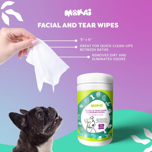 Mokai Face And Eye Wipes For Dogs And Cats Soft Fragrance- Formula Dog Face Wipes And Dog Eye Wipes Great For Cleansing Wrinkles Removing Saliva Stains And As Dog Eye Stain Remover (60 Wipes)