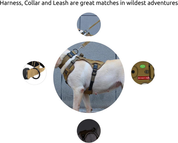 Tactical Dog Harness For Medium Large Dogs, No Pull Dog Harness With Reflective Strips And Pocket, Heavy Duty Dog Harness Collar Leash Set/L