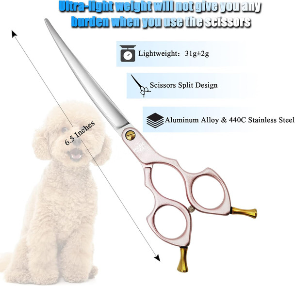 6.5'' Small Curved Dog Grooming Scissors Professional Trimming Shears With Ultra-Lightweight Offset Handle 440C Stainless Steel Pet Scissors For Face And Paws