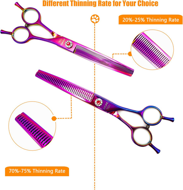 Professional Thinning Dog Grooming Scissors With Simulation Diamond 440C Stainless Steel Polished Pet Cat Thinner Blender Shears For Groomers And Home Users 7.5''