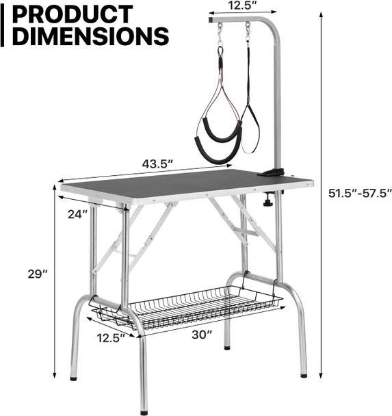 Monibloom 43.5 Dog Grooming Table With Grooming Arm, Foldable Pet Grooming Table For Home W/Noose For Large/Medium Pets Trimming, Bathing, And Grooming, Non-Slip Desktop Grooming Station W/Mesh Tray