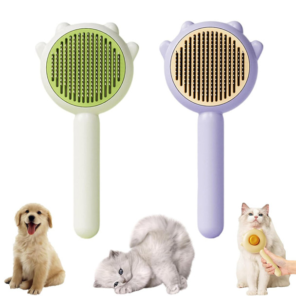 2Pcs Magic Pet Comb, Pet Hair Cleaner Brush, Cat Brush With Release Button For Shedding, Cat Grooming Brush Long Or Short Hair Cats Dogs Pet Massage Brushes, Self Cleaning Slicker Comb For Cat Dog