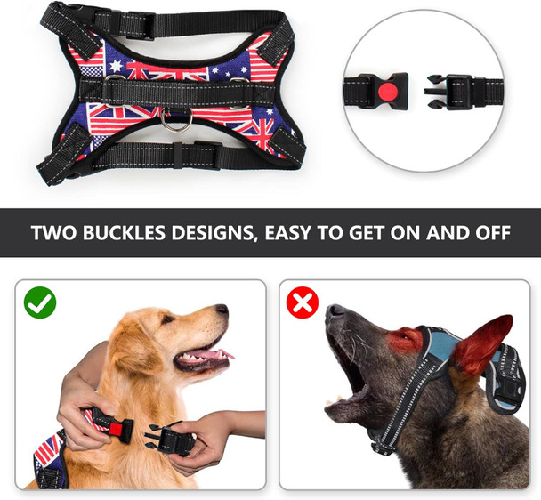 Dog Harness No Pull Dog Collars Harness Leashes Adjustable Soft Harness For Large Medium Small Dogs Vest With Easy Control Handle Pet Harness For Small Medium Large Dog British Flag, Xl