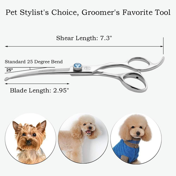 Professional Dog Grooming Straight, Curved, Thinning/Blending/Chunking Scissors Kit, Jp-440C Stainless Steel Pet Cat Hair Cutting/Trimming Shears, Silver