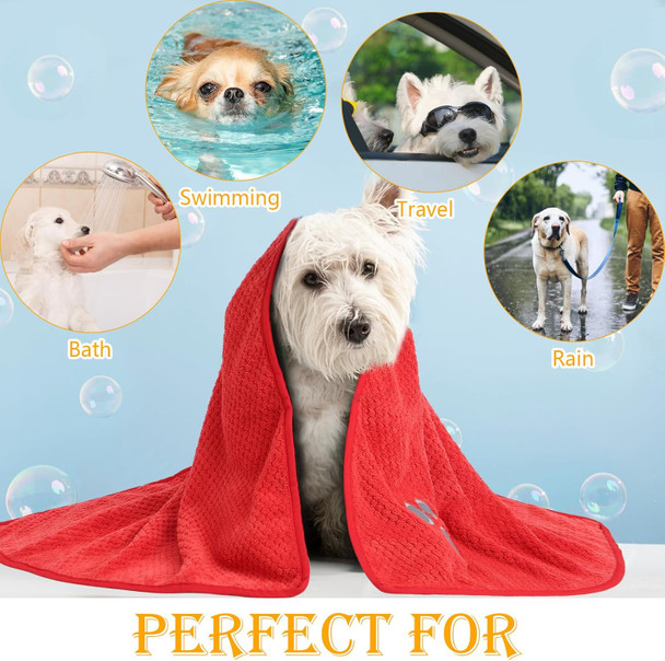 Dog Towels For Drying Dogs Two Pack Dog Bath Towel Pet Towel Absorbent Microfiber Durable Prevent Mud Dirty For Dogs Cats Small Animal Bathing Grooming - Red