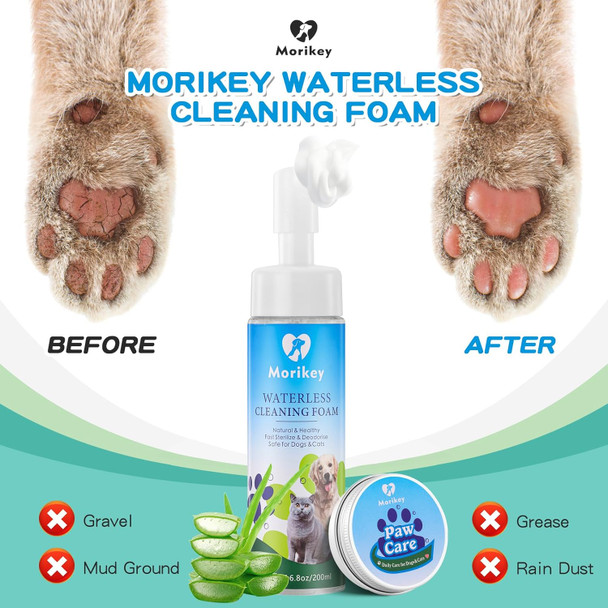 Dog Paw Cleaner No-Rinse Foaming Cleanser For Dogs And Cats (6.8 Oz) Dog Paw Balm For Repairs Dry Cracked Paws With Two Cleaning Brush Heads