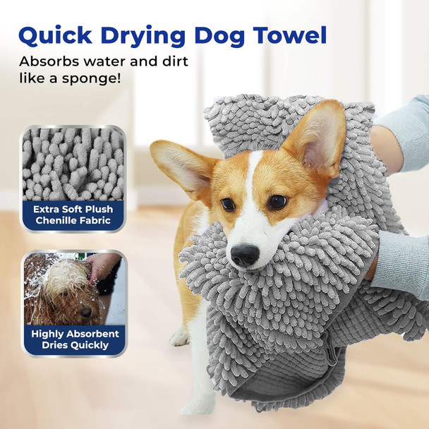 Muddy Mat Original Doggy Dryer, Highly Absorbent Microfiber Washable Dog Shammy Quick Drying Towel Absorber - Extra Soft Plush Wrap Chenille Bath Towels To Dry Soggy Large Pets & Small Puppy