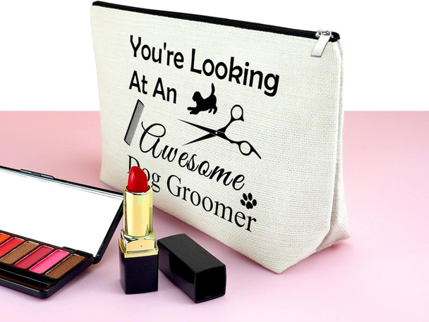 Dog Groomer Appreciation Makeup Bag Dog Stylist Presents For Women Dog Hairdresser Cosmetic Bag Pet Groomer Pet Hair Groomer Dog Salon Thank You Christmas Birthday S For Dog Groomer