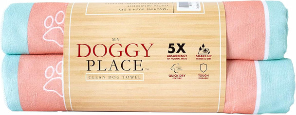 My Doggy Place - Super Absorbent Microfiber Towel - Dog Bathing Supplies - Microfiber Drying Towel - Washer Safe - Striped Summer With Paw Print - 45 X 28 In - 2 Pack