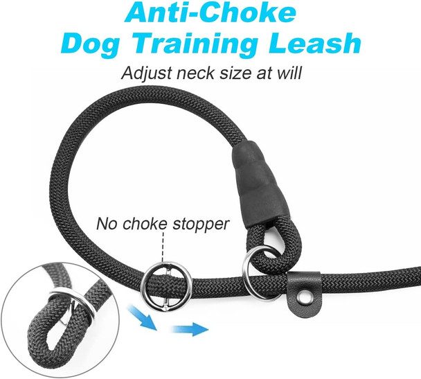 Double Handle Slip Leash 7Ft Anti Choke Dog Training Leash, Traffic Handle No-Pull Slip Lead Leash For Medium Large Dogs (Black)