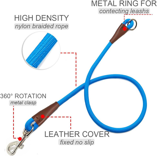 No Handle Dog Leash 3Ft/ 6Ft, Tether Training Leash Tie Down, Dog Extension Rope Great For Exercising, Bicycle And Outdoor, Running, Walking (3 Feet- Blue)