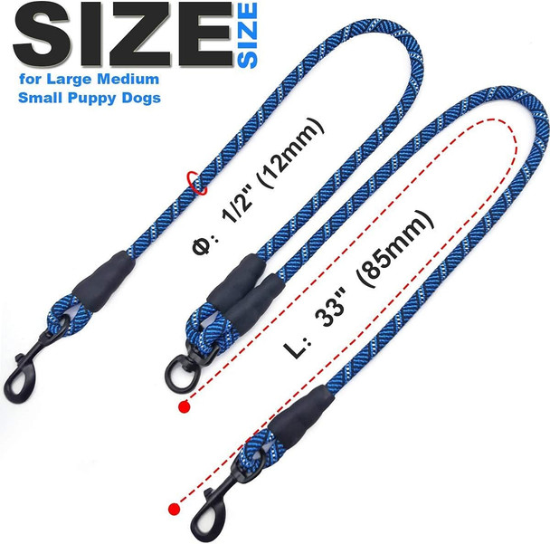 Short Dog Leash- 18 Inch Rope Traffic Leash With Padded Handle- 1/2” Strong Nylon Tab Leash For Medium Large Dogs Training Walking (Black)