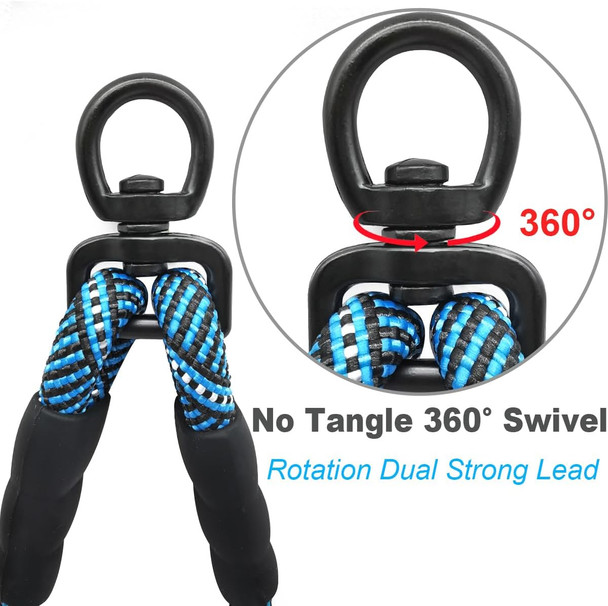 5 Ft Double Dog Leash Coupler, Tandem Leash For Two Dogs, No Tangle 360° Swivel Rotation Dual Strong Dog Leash Splitter, For Large Medium Strong Puppy Dogs (3/8Inch- Blue)