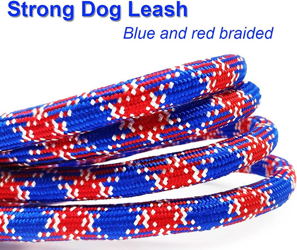 Tie Out Long Rope Leash, 12Ft 15Ft 22Ft 30Ft 50Ft Heavy Duty Nylon Recall Lead For Small Medium Large Extra Large Dogs (50Ft, Blue Red)