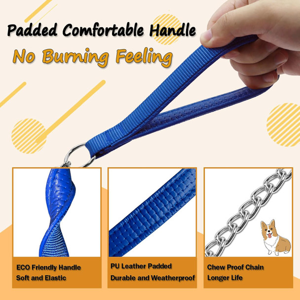 Dog Chain Leash With Choke Collar, 4Ft Metal Dog Leash Chew Proof Leash For Medium Large Dogs, Heavy Duty Dog Leash Chain Leash With Padded Handle Strong Chain Collar (Blue)