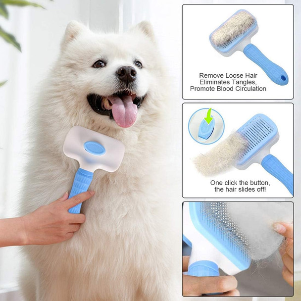 Atlamia Self Cleaning Slicker Brush,Dog Brush & Cat Brush With Massage Particles,Removes Loose Hair & Tangles,Skin Friendly & Promote Circulation-Blue