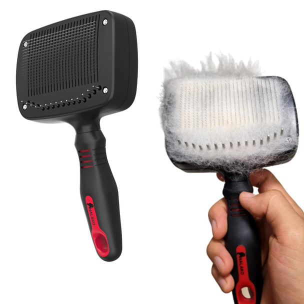 Combo Dog Brush - Slicker & Undercoat Rake - Self Cleaning, Remove Shedding Hair, Undercoat & Mats, Grooming Tool For Medium & Long Haired Pets, Great For Husky, Gsd, For Dog Owners
