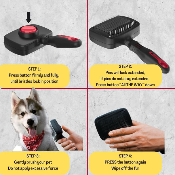 Combo Dog Brush - Slicker & Undercoat Rake - Self Cleaning, Remove Shedding Hair, Undercoat & Mats, Grooming Tool For Medium & Long Haired Pets, Great For Husky, Gsd, For Dog Owners